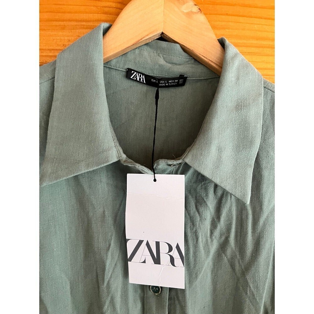 Zara Button Down Shirt Playsuit Shorts Jumpsuit L Green - Picture 3 of 7